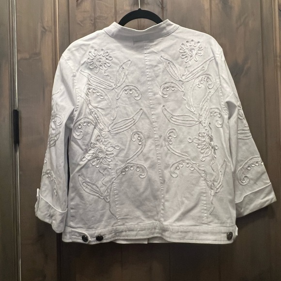 Once Again White 3/4 Sleeve Metal Button Jacket w/metallic Thread Embroidery. L - Picture 7 of 11